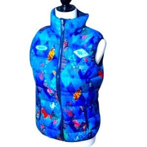 Bosco Blue Patchwork Full Zip Puffer Vest Small w/ Carry Bag Sochi Olympics 2014